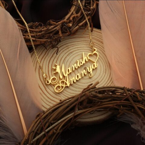 Lyba Crown & Heart Style Couple Name Necklace