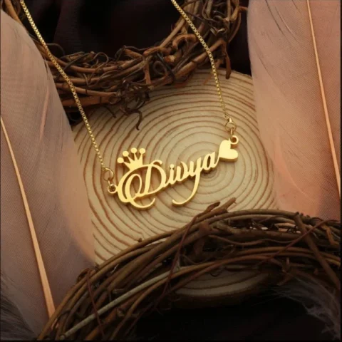 Lyba Crown & Heart Style Name Necklace