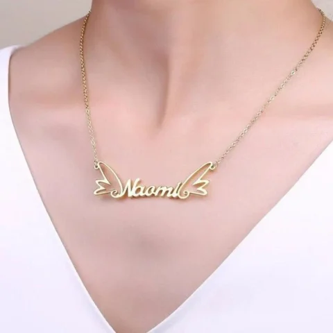 Lyba Gold Plated Angel Wings Name Necklace