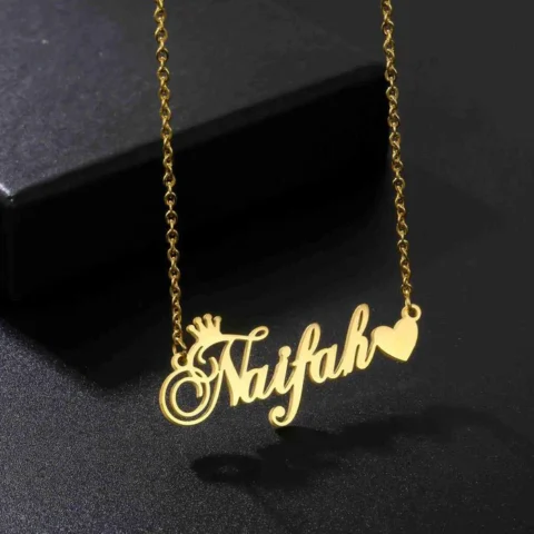 Lyba Gold Plated Crown With Heart Name Necklace