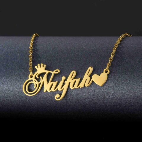 Lyba Gold Plated Crown With Heart Name Necklace