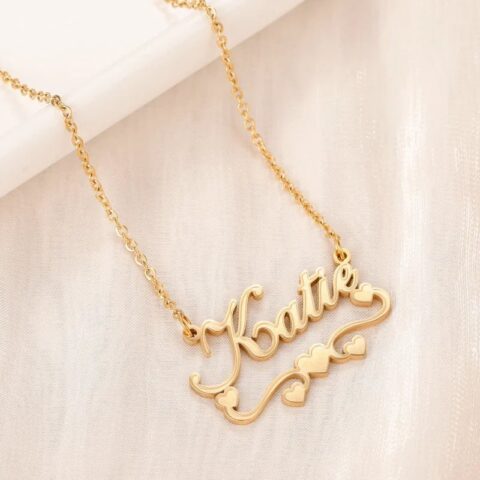 Lyba Personalised Single Name Necklace – Ribbon & Hearts Custom Cute Unique Jewellery Gift