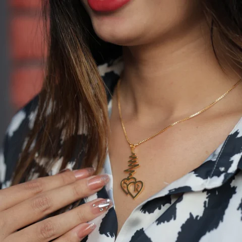 Lyba Double Heart Vertical Name Necklace