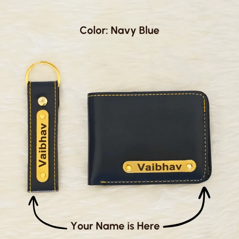 Premium Navy Blue Wallet And Keychain Combo