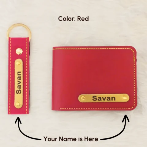 Premium Red Wallet And Keychain Combo